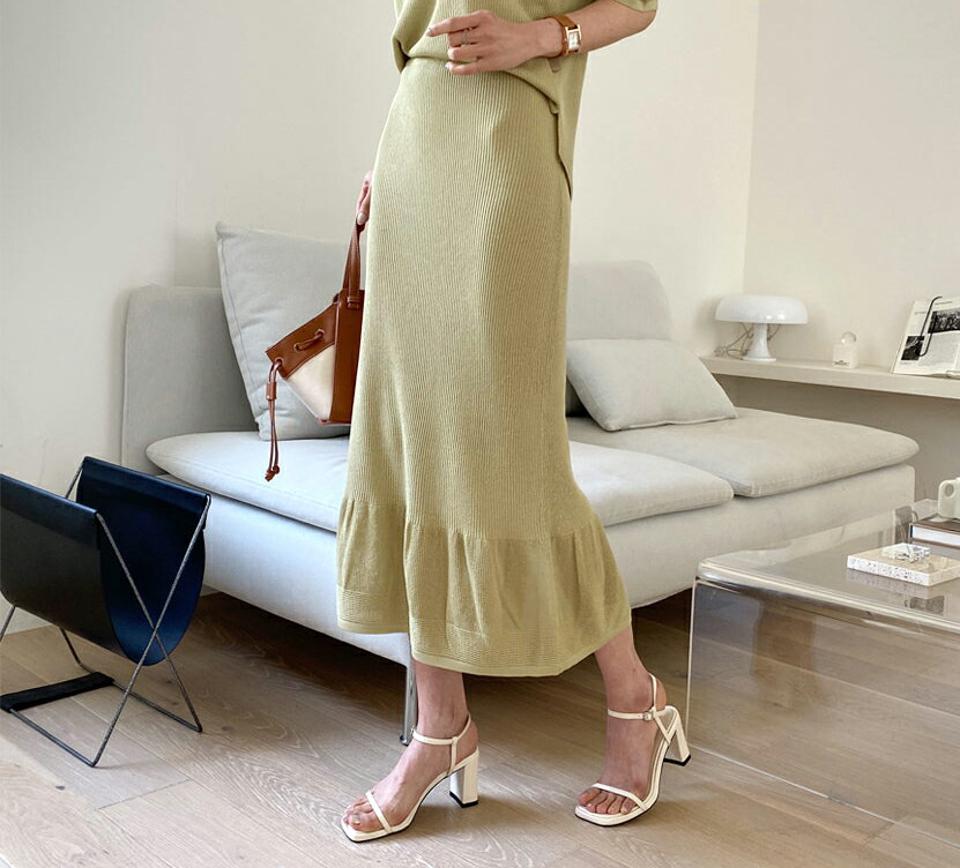 リブニットマーメイドスカート・全4色・b57364 レディース 【sk】【韓国 ファッション ボトムス スカート ロング ロングスカート リブ ニット ゴム 大人 ニットスカート スリム フィット フェミニン 体型カバー 細身 夏 春】
