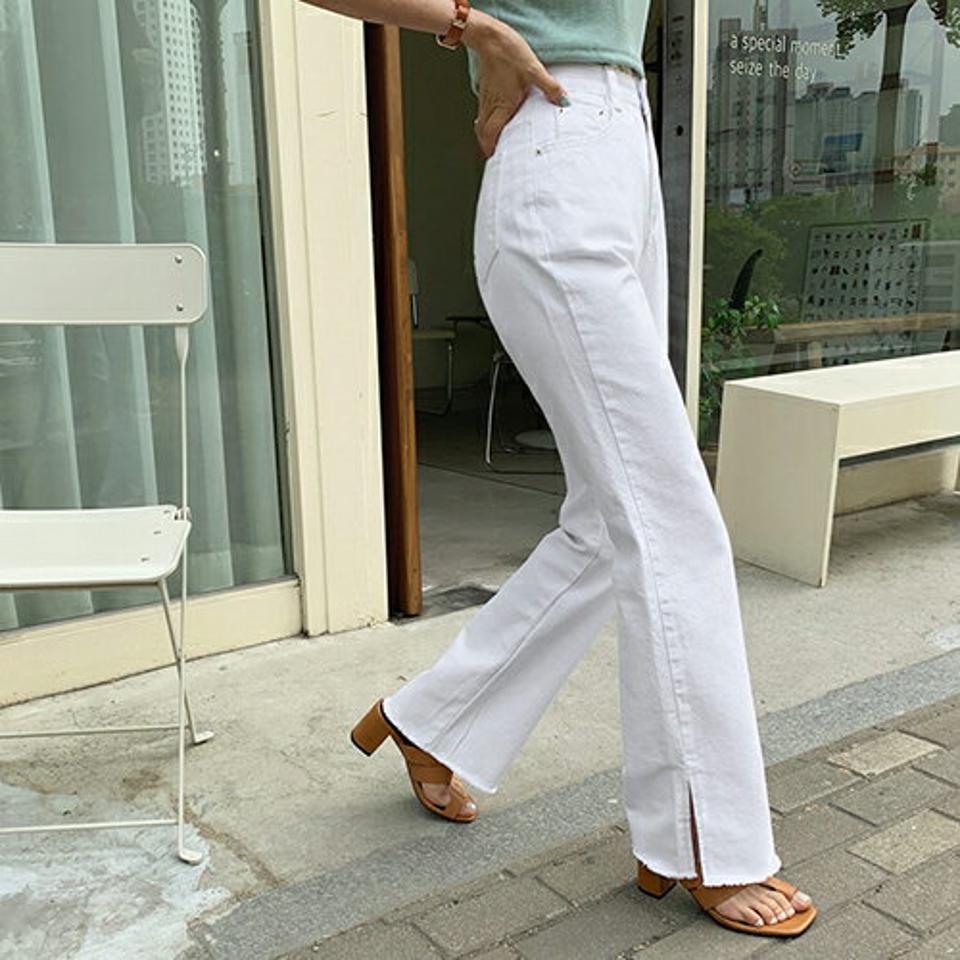 フレイドスリットコットンパンツ・全2色・t65323 レディース 【pt】 韓国 ファッション ボトムス ロング ロングパンツ 美脚 スリット コットン ストレート スリム フィット 10分丈 体型カーバー 細身 ハイウエスト 夏 春