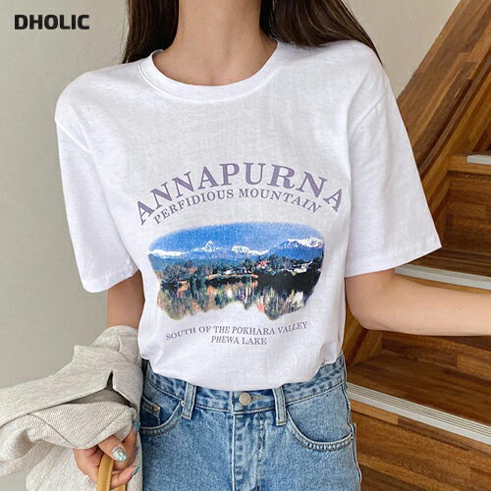 マウントレタリングTシャツ・全3色・t65313 レディース 【tops】【韓国 ファッション トップス Tシャツ 半袖 スリム レタリング やわらかい シンプル ラウンドネック カジュアル 体型カーバー 細身 夏 春】