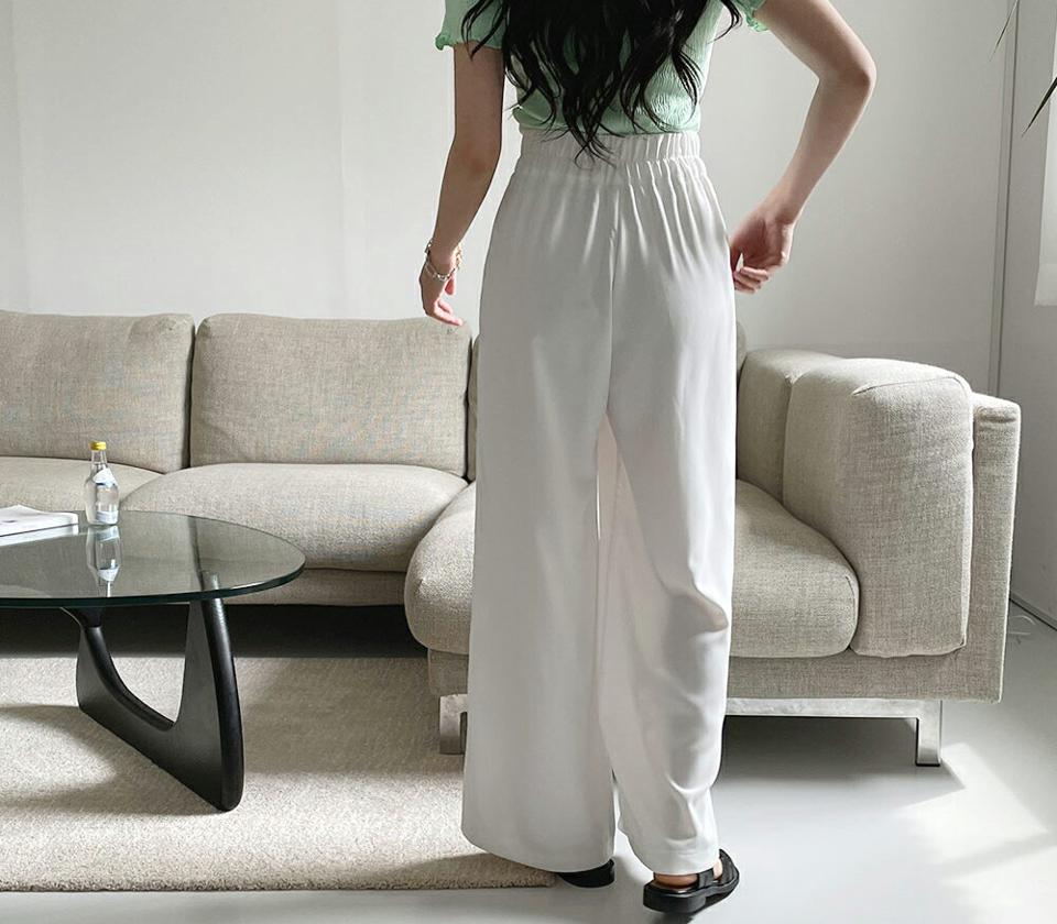 サイドリボンワイドパンツ・全3色・t64116 レディース 【pt】 韓国 ファッション ボトムス パンツ ロング ロングパンツ ワイド 美脚 ワイドパンツ ゴム リボン スリム 細身 体型カーバー 10分丈 十分丈 カジュアル 春 夏 NIJU