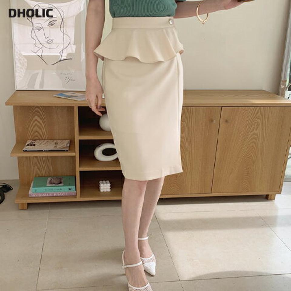 フェイクパールフリルスカート・全3色・b68275 レディース 【sk】【スカート ミディ丈 ミディスカート フリル パール 単色 シンプル フェミニン 大人 可愛い かわいい Hライン 春 秋 韓国 ファッション】【ハイホリHIHOLLI】