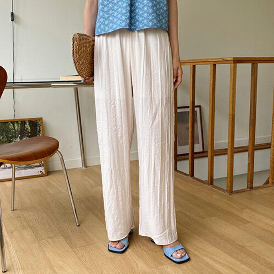 ウエストゴムワイドプリーツパンツ・全3色・b65322 レディース 【pt】【韓国 ファッション ボトムス ロング ロングパンツ 美脚 プリーツ ゴム しわ ワイド ストレート ワイドパンツ 10分丈 体型カーバー 細身 夏 春】