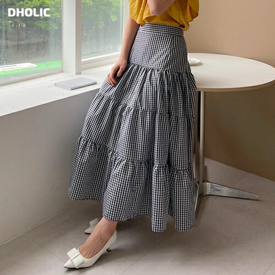 ≪人気商品再入荷≫ギンガムチェックティアードスカート・全3色・b68384 レディース 【sk】 スカート ロング ティアード チェック柄 ギンガムチェック ガーリー 可愛い かわいい 春 夏 秋 韓国ファッション ハイホリHIHOLLI