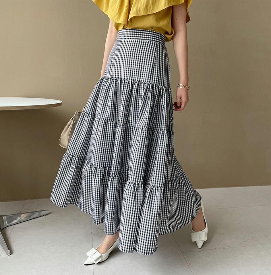 ≪人気商品再入荷≫ギンガムチェックティアードスカート・全3色・b68384 レディース 【sk】 スカート ロング ティアード チェック柄 ギンガムチェック ガーリー 可愛い かわいい 春 夏 秋 韓国ファッション ハイホリHIHOLLI