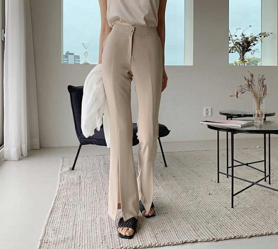 【只今10%OFF】スリットロングスラックス・全3色・t62079 レディース 【pt】【韓国 ファッション ボトムス ロング ロングパンツ 美脚 スラックス 足長 フィット スリム 10分丈 体型カーバー 細身 ハイウエスト ブーツカット 夏 春】