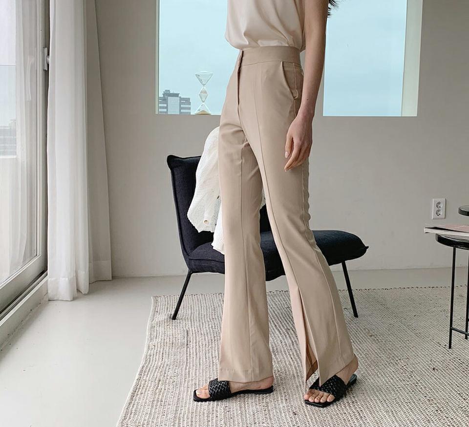 【只今10%OFF】スリットロングスラックス・全3色・t62079 レディース 【pt】【韓国 ファッション ボトムス ロング ロングパンツ 美脚 スラックス 足長 フィット スリム 10分丈 体型カーバー 細身 ハイウエスト ブーツカット 夏 春】