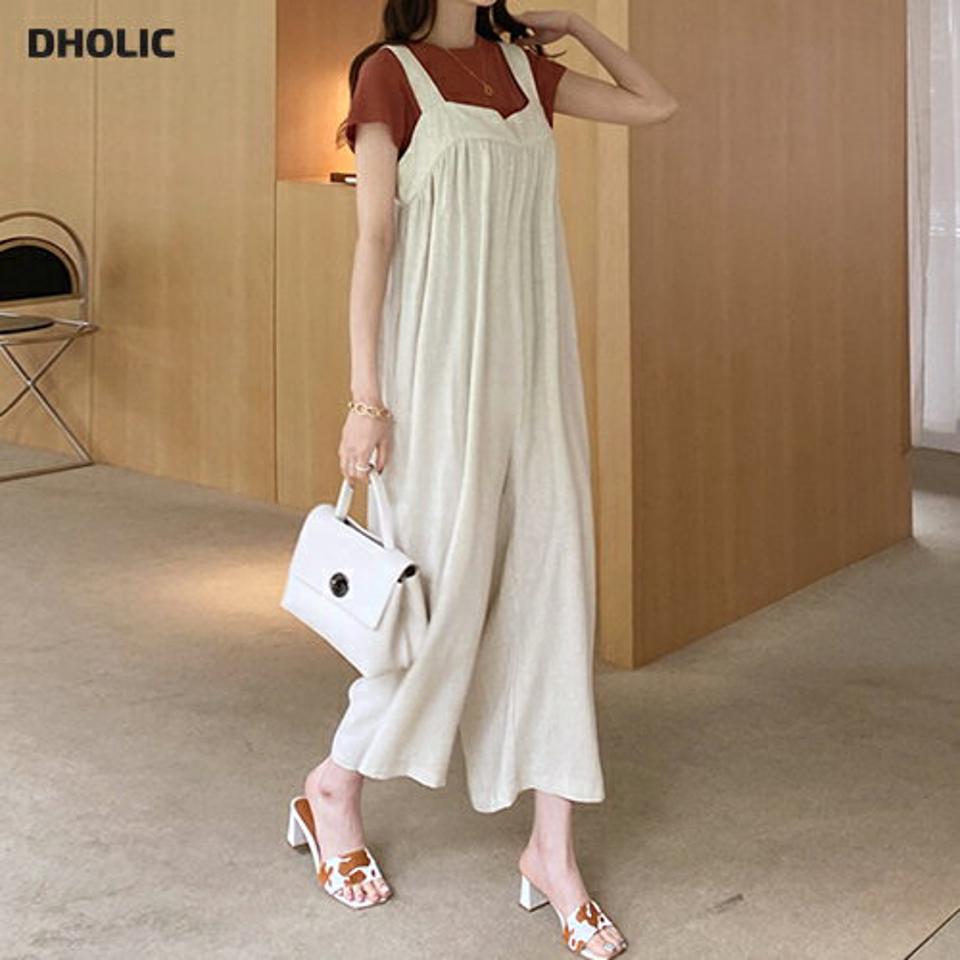 【只今10%OFF】リネン混ワイドオールインワン・全2色・t68381 レディース 【pt】【オールインワン パンツ ズボン ロングパンツ スリーブレス ノースリーブ リネン ワイド 単色 無地 シンプル カジュアル レイヤード 春 夏 韓国 ファッション】【ハイホリHIHOLLI】