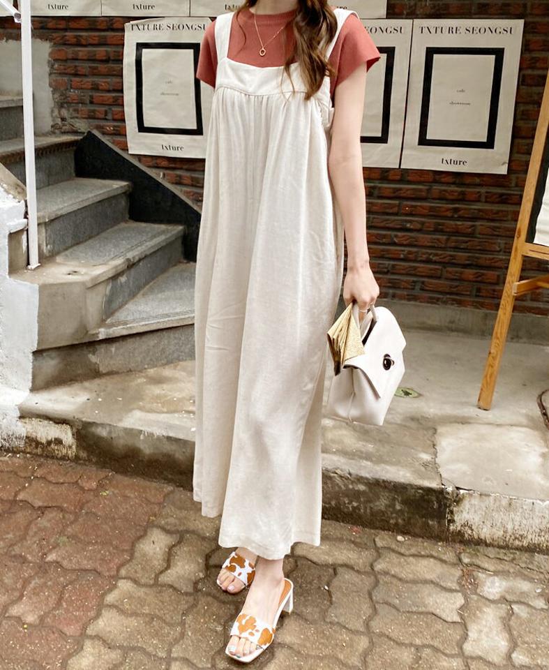 【只今10%OFF】リネン混ワイドオールインワン・全2色・t68381 レディース 【pt】【オールインワン パンツ ズボン ロングパンツ スリーブレス ノースリーブ リネン ワイド 単色 無地 シンプル カジュアル レイヤード 春 夏 韓国 ファッション】【ハイホリHIHOLLI】