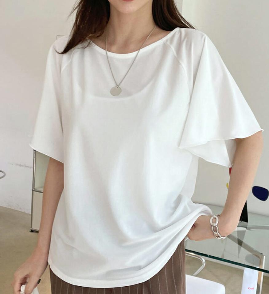 ラウンドラグランブラウス・全4色・t68330 レディース 【bl】 トップス ブラウス 半袖 ハーフスリーブ ラウンドネック 単色 無地 シンプル フェミニン かわいい 大人 春 夏 韓国 ファッション ハイホリHIHOLLI