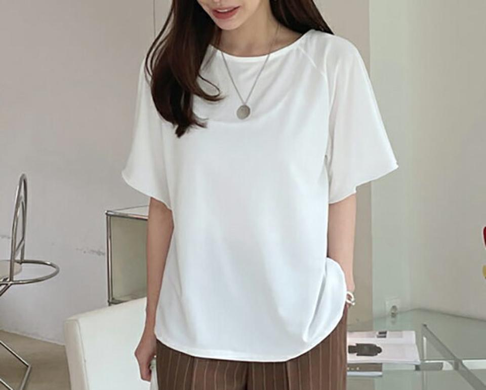 ラウンドラグランブラウス・全4色・t68330 レディース 【bl】 トップス ブラウス 半袖 ハーフスリーブ ラウンドネック 単色 無地 シンプル フェミニン かわいい 大人 春 夏 韓国 ファッション ハイホリHIHOLLI