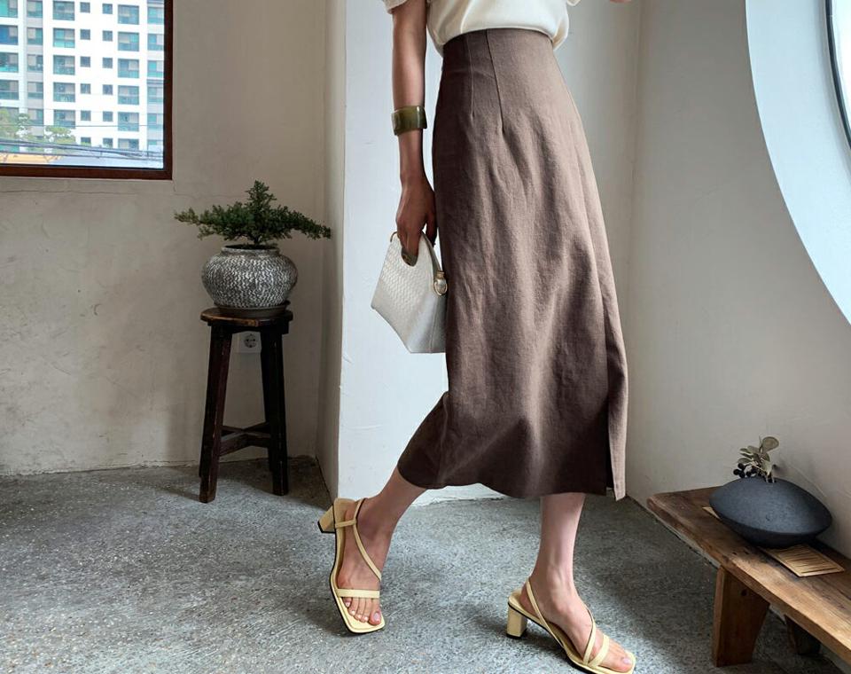 Hラインコットンスリットスカート・全4色・t62078 レディース 【sk】 韓国 ファッション ボトムス スカート ロング ロングスカート ベーシック スリット Hライン カジュアル フェミニン 体型カバー 細身 夏 春