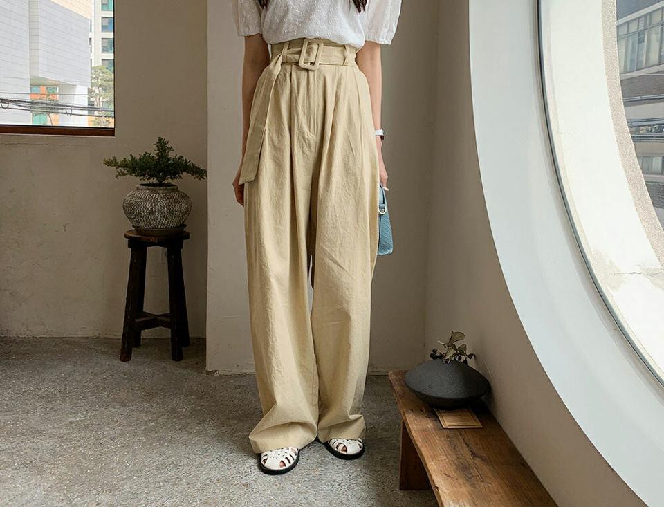 【只今10%OFF】ベルト付ワイドパンツ・全2色・t62028 レディース 【pt】【韓国 ファッション ボトムス ロング ロングパンツ 美脚 ベルト ハイウエスト ワイド ワイドパンツ 大人 スリム 10分丈 体型カーバー 細身 夏 春】