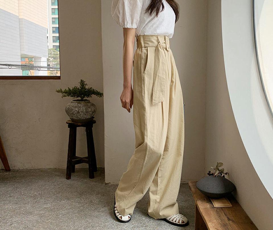 【只今10%OFF】ベルト付ワイドパンツ・全2色・t62028 レディース 【pt】【韓国 ファッション ボトムス ロング ロングパンツ 美脚 ベルト ハイウエスト ワイド ワイドパンツ 大人 スリム 10分丈 体型カーバー 細身 夏 春】