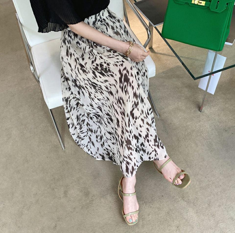 レオパードフレアスカート・全3色・t68350 レディース 【sk】 スカート ロング ロングスカート フレア レオパード柄 豹柄 ヒョウ柄 アニマル柄 カジュアル 大人 透け感 シアー シースルー 春 夏 秋 韓国 ファッション ハイホリHIHOLLI