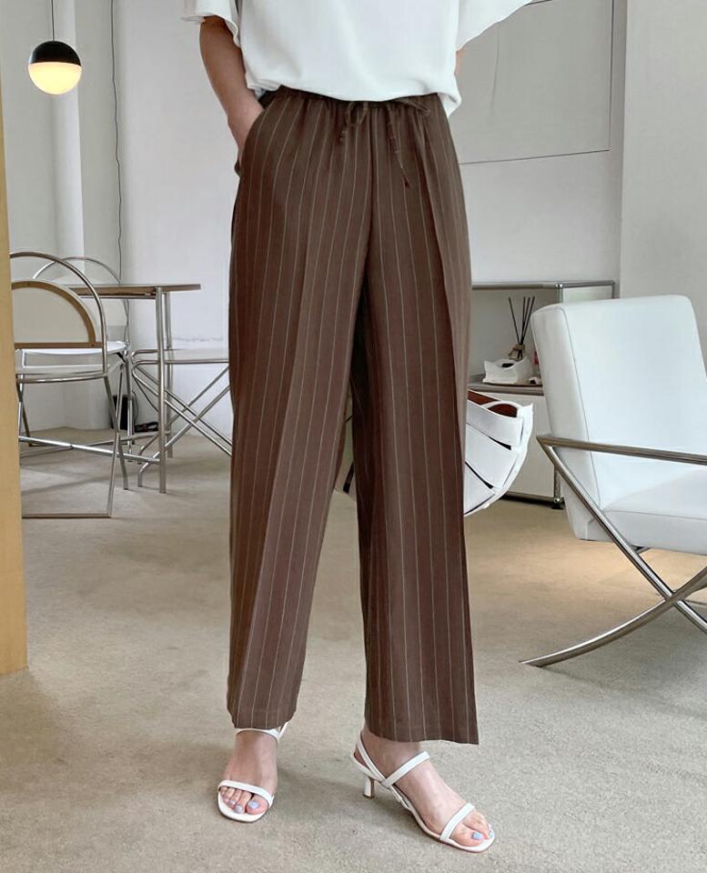 ドロストストライプパンツ・全3色・t68351 レディース 【pt】 パンツ ズボン ロングパンツ ストライプ柄 ドロスト カジュアル リネン 春 夏 韓国 ファッション ハイホリHIHOLLI