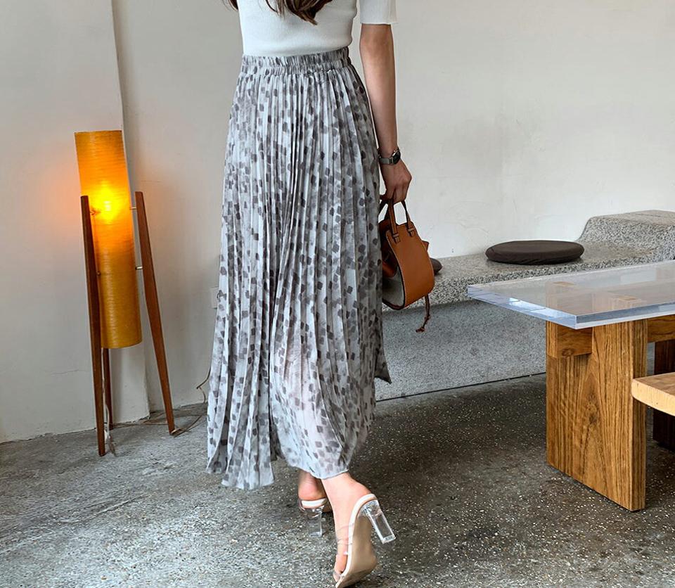 スクエアパターンプリーツスカート・全3色・b62033 レディース 【sk】【韓国 ファッション ボトムス スカート ロング ロングスカート プリーツ ユニーク 配色 スクエア パターン 大人 ゴム カジュアル フェミニン 体型カバー 細身 夏 春】