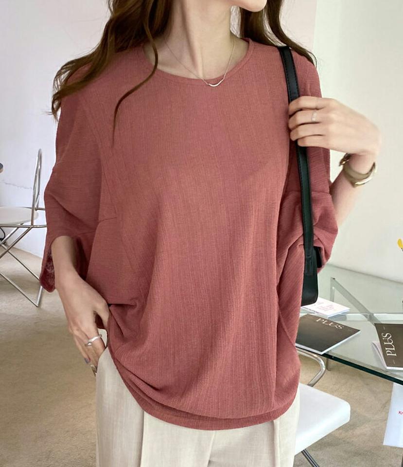 ドルマンルーズTシャツ・全4色・b68331 レディース 【tops】【トップス Tシャツ ドルマンスリーブ ルーズ ナチュラル ゆったり ラフ 単色 無地 シンプル カジュアル 七分丈 七分袖 7分丈 7分袖 春 夏 秋 韓国 ファッション】【ハイホリHIHOLLI】
