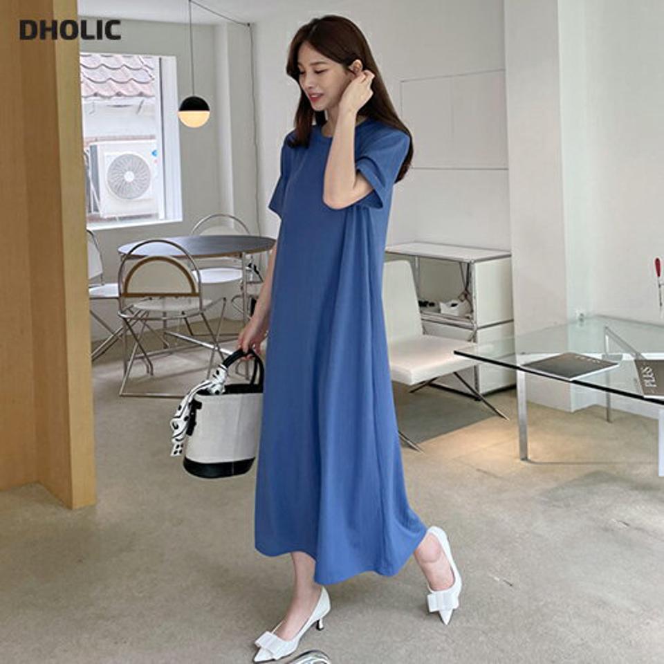 リブロングワンピース・全5色・b68339 レディース 【ops】【ワンピース ロング ロングワンピース 半袖 ハーフスリーブ リブ カジュアル シンプル 単色 ラフ Hライン 春 夏 韓国 ファッション】【ハイホリHIHOLLI】