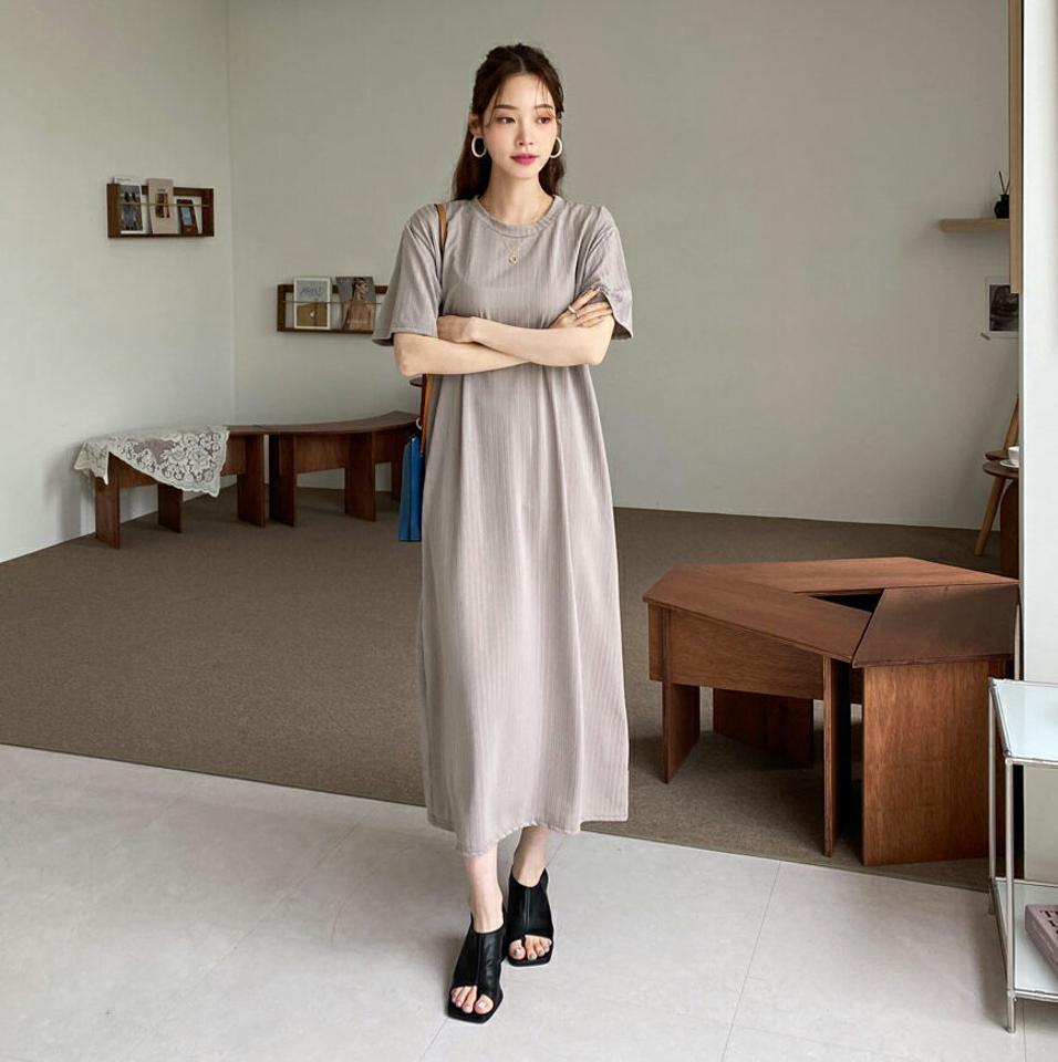 リブロングワンピース・全5色・b68339 レディース 【ops】【ワンピース ロング ロングワンピース 半袖 ハーフスリーブ リブ カジュアル シンプル 単色 ラフ Hライン 春 夏 韓国 ファッション】【ハイホリHIHOLLI】