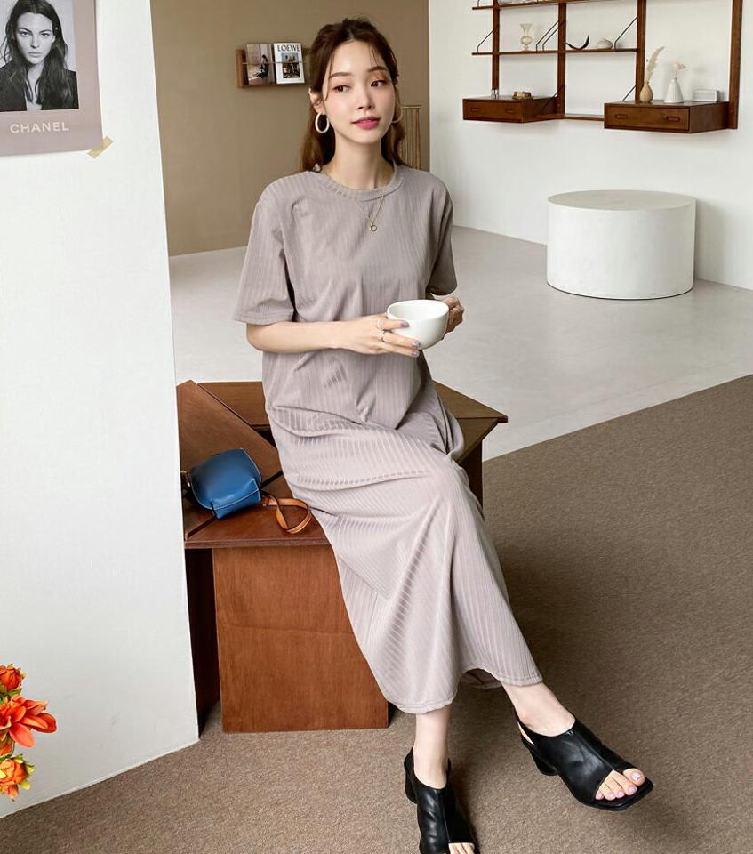 リブロングワンピース・全5色・b68339 レディース 【ops】【ワンピース ロング ロングワンピース 半袖 ハーフスリーブ リブ カジュアル シンプル 単色 ラフ Hライン 春 夏 韓国 ファッション】【ハイホリHIHOLLI】