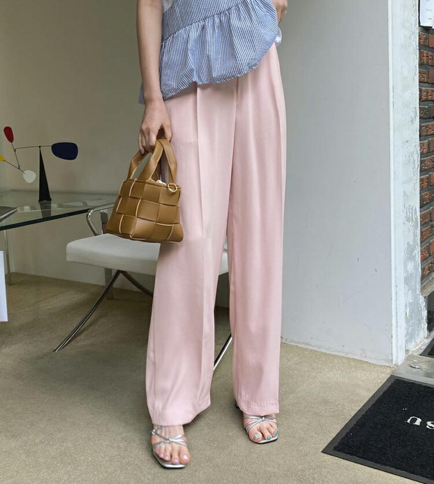 ベルト付ツータックワイドスラックス・全3色・t68501 レディース 【pt】 スラックス パンツ ズボン ロングパンツ ツータック ベルト 単色 無地 シンプル ベーシック カジュアル 春 夏 秋 韓国 ファッション ハイホリHIHOLLI