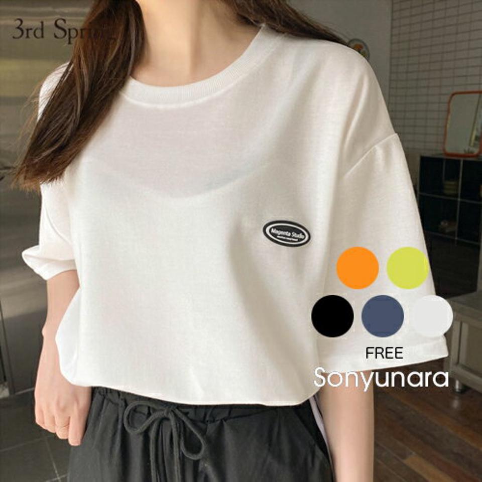 SONYUNARA(ソニョナラ)MAGENTA STUDIOロゴ半袖Tシャツ【5/12up_ka】韓国 韓国ファッション Tシャツ 半袖 ワンポイント オーバーサイズ 体型カバー 男女兼用 ストリート カジュアル【5】