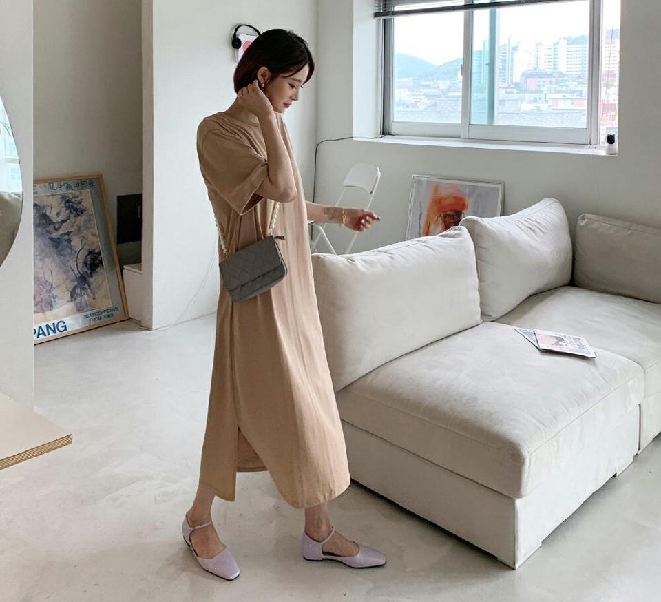 レタリングバックツイストワンピース・全4色・b65354 レディース 【ops】【韓国 ファッション ワンピース ロング ロングワンピース 半袖 Tシャツ スリット ツイスト レタリング Hライン ハーフスリーブ ルーズ ゆったり カジュアル 体型カバー 夏 春】