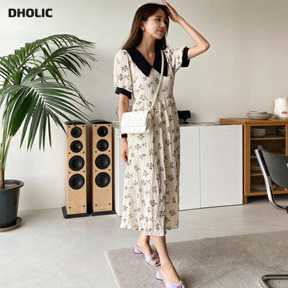 花柄カラーリンクルワンピース・全1色・t65359 レディース 【ops】 韓国 ファッション ワンピース ロング ロングワンピース 半袖 Vネック 花柄 フラワー パターン リンクル フレアスリーブ ルーズ ゆったり カジュアル 体型カバー 夏 春