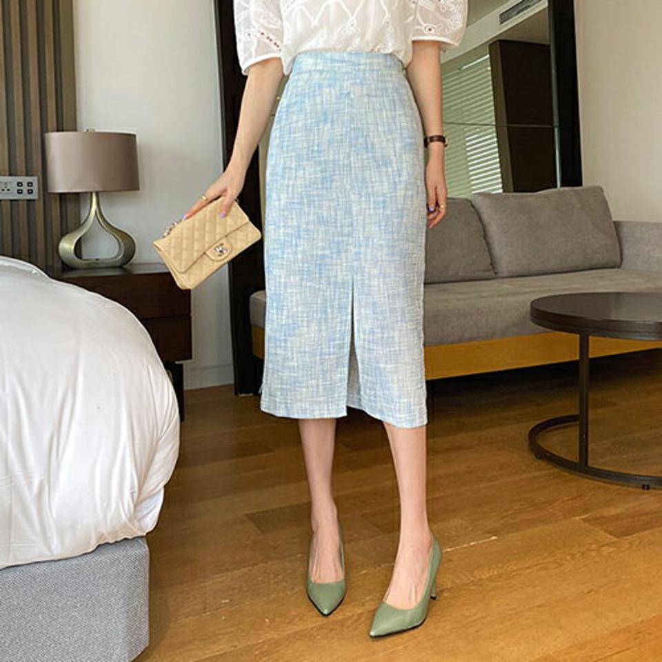 ツイードHラインスカート・全3色・t68433 レディース 【sk】【スカート　ミディ丈 ミディスカート Hライン ツイード 上品 スリット フェミニン 大人 オフィスカジュアル 春 夏 秋 韓国 ファッション】【ハイホリHIHOLLI】