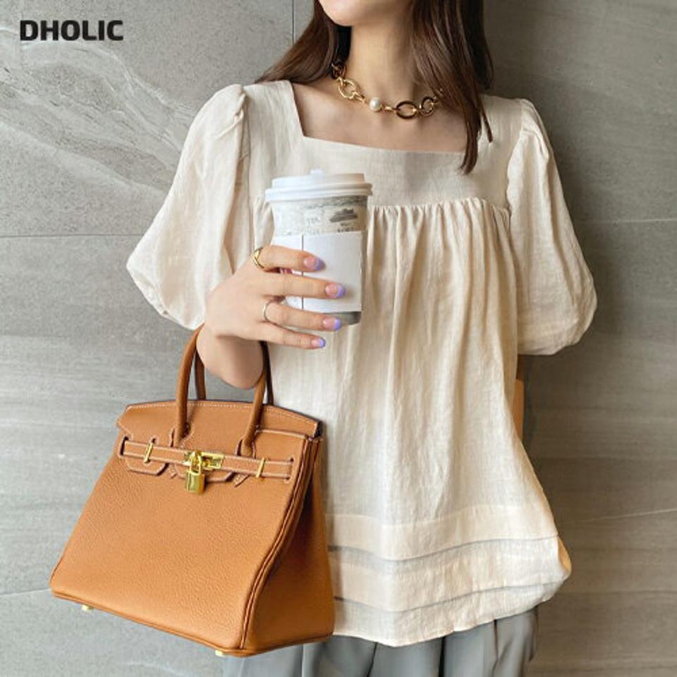 スクエアパフブラウス・全3色・t68423 レディース 【bl】 トップス ブラウス 半袖 ハーフスリーブ パフ袖 パフスリーブ スクエアネック シンプル 大人 リネン 春 夏 韓国 ファッション ハイホリHIHOLLI