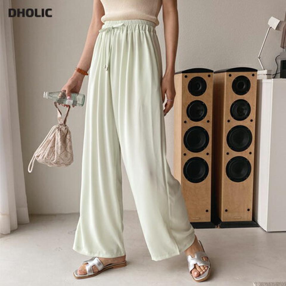 ドロストワイドパンツ・全4色・t65363 レディース 【pt】【韓国 ファッション ボトムス ロング ロングパンツ 美脚 ゴム ストリング フィット ハイウエスト 足長 ワイド ストレート 大人 スリム 10分丈 体型カーバー 細身 夏 春】