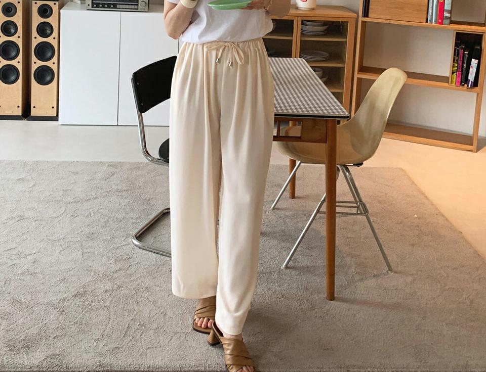 ドロストワイドパンツ・全4色・t65363 レディース 【pt】【韓国 ファッション ボトムス ロング ロングパンツ 美脚 ゴム ストリング フィット ハイウエスト 足長 ワイド ストレート 大人 スリム 10分丈 体型カーバー 細身 夏 春】
