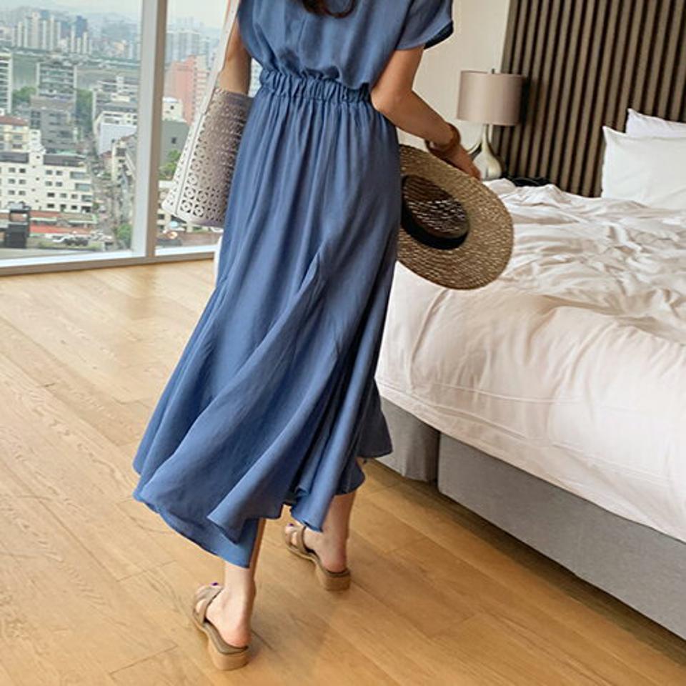 ラウンドフレアワンピース・全2色・b68425 レディース 【ops】 ワンピース ロングワンピース フレア 半袖 単色 無地 シンプル カジュアル 春 夏 韓国ファッション ハイホリHIHOLLI