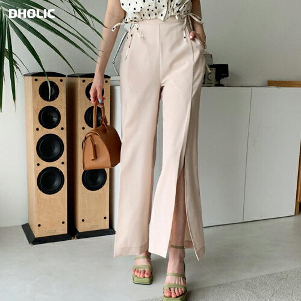 【只今10%OFF】スリットワイドパンツ・全2色・b65365 レディース 【pt】【韓国 ファッション ボトムス ロング ロングパンツ 美脚 スリット ワンタック ボリューム ワイド ストレート 大人 スリム 10分丈 体型カーバー 細身 フィット 夏 春】