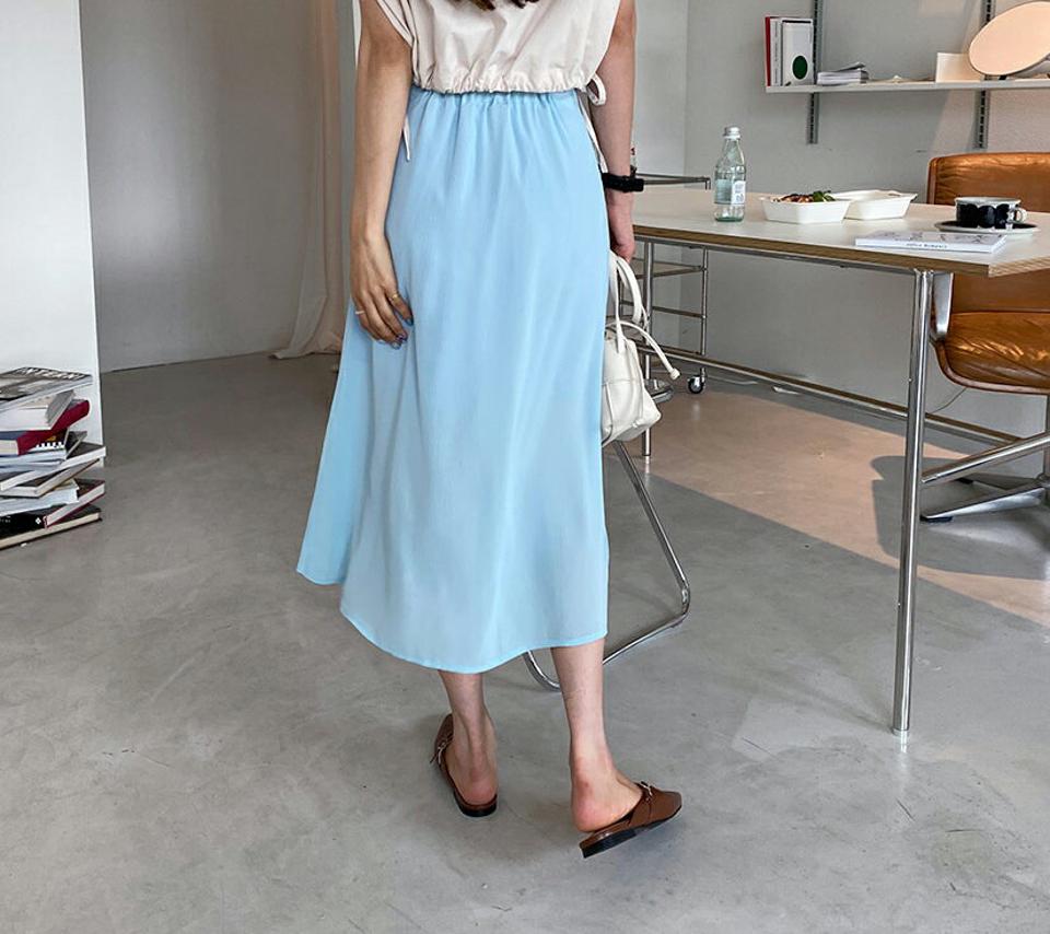Aラインロングスカート・全5色・t65414 レディース 【sk】 韓国 ファッション ボトムス スカート ロング ロングスカート シンプル Aライン 大人 ベーシック 無地 足長 大人 カジュアル フェミニン 体型カバー 細身 夏 春