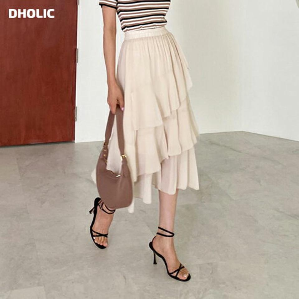 ティアードシフォンスカート・全4色・b65188 レディース 【sk】 韓国 ファッション ボトムス スカート ロング ロングスカート シンプル Aライン 大人 ティアード ゴム シフォン カジュアル フェミニン 体型カバー 細身 夏 春