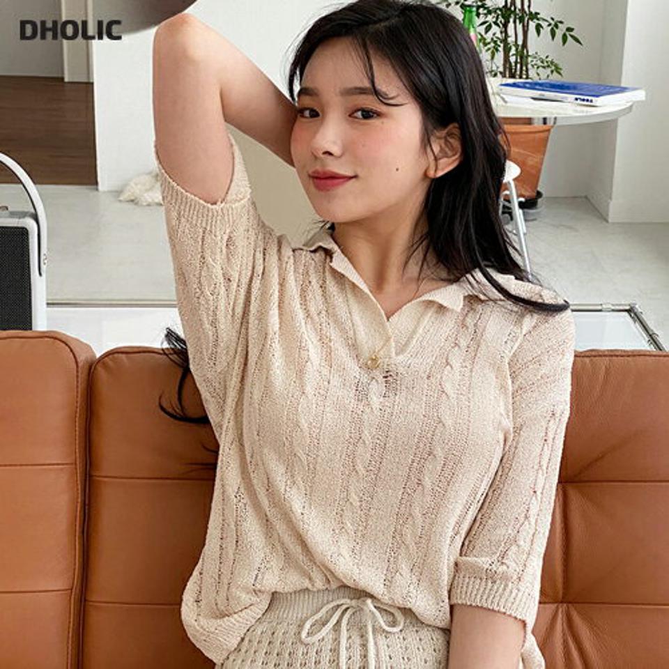 【只今10%OFF】カラーケーブルニット・全6色・t64176 レディース 【tops】【韓国 ファッション トップス ニット やわらかい 半袖 アンバランス ハーフスリーブ ケーブル ベーシック 細身 カジュアル 体型カーバー 春 夏】【NIJU】