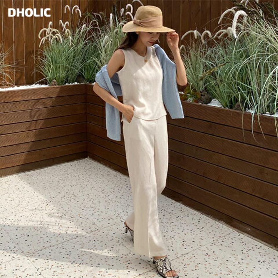 【只今10%OFF】レーヨン混スラックススリーブレス&スラックス・全3色・t65192 レディース 【pt】【韓国 ファッション ボトムス ロング ロングパンツ スラックス 美脚 レーヨン セットアップ ラウンドネック 大人 スリム 10分丈 体型カーバー 細身 夏 春】