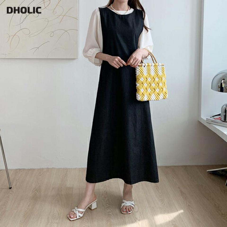 【全品10%OFF】バッククロスデニムワンピース・全2色・t68396 レディース 【ops】【ワンピース ロング デニム バッククロス スリーブレス ノースリーブ シンプル カジュアル ラフ 春 夏】【ハイホリHIHOLLI】