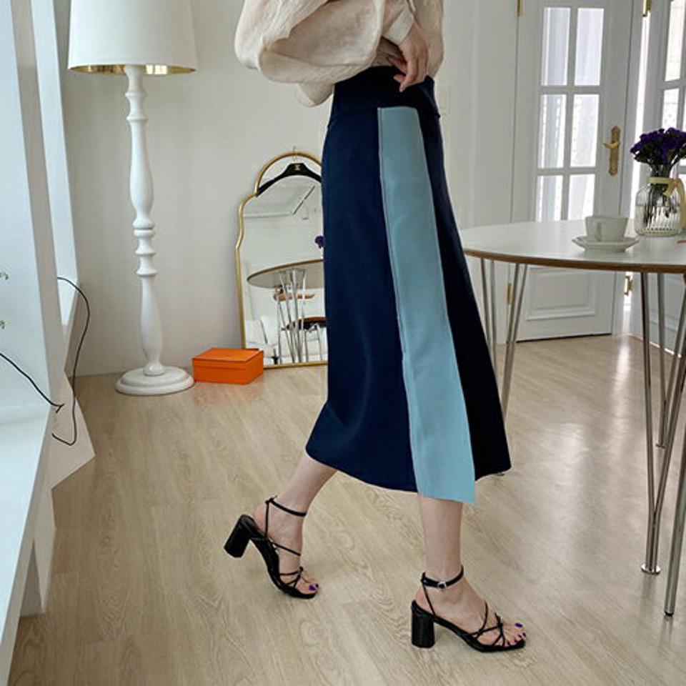 配色ポイントペンシルスカート・全3色・b68406 レディース 【sk】【スカート ロング ペンシル タイト 配色 サイドライン スリット Hライン ウエストゴム 春 夏 秋】【ハイホリHIHOLLI】