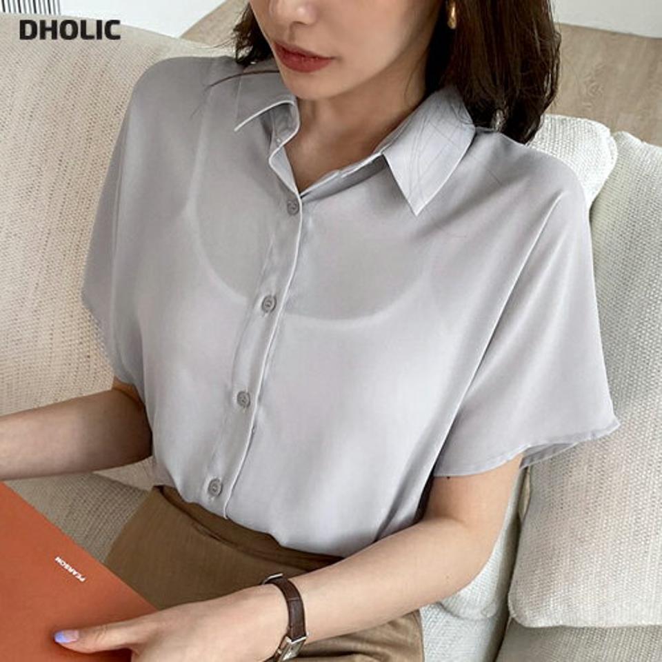 フレアスリーブボタンカラーブラウス・全3色・t68387 レディース 【bl】【トップス ブラウス 半袖 フレアスリーブ 単色 無地 シンプル フェミニン 春 夏】【ハイホリHIHOLLI】