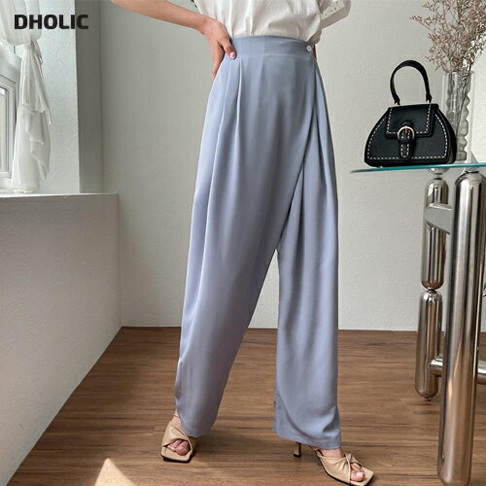 ボタンラップワイドパンツ・全2色・t65178 レディース 【pt】 韓国 ファッション ボトムス ロング ロングパンツ 美脚 ルーズ ゆったり ハイウエスト 足長 ワイド ストレート 大人 スリム 10分丈 体型カーバー 細身 夏 春