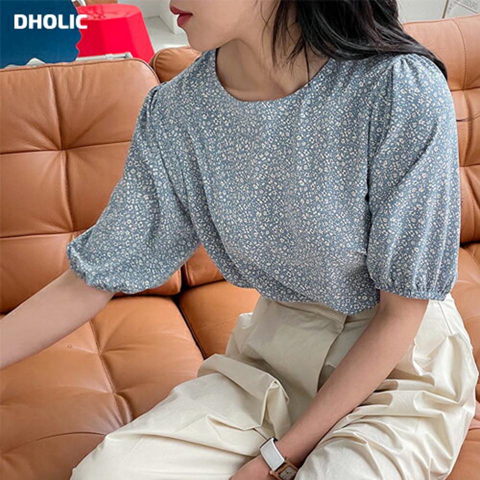 ラウンド小花柄ブラウス・全3色・t64172 レディース 【bl】【韓国 ファッション トップス ブラウス 半袖 ラウンドネック ゴム ボリューム ハーフスリーブ 花柄 フラワー パターン ガーリー ルーズ ゆったり 体型カバー 細身 春 夏】【NIJU】