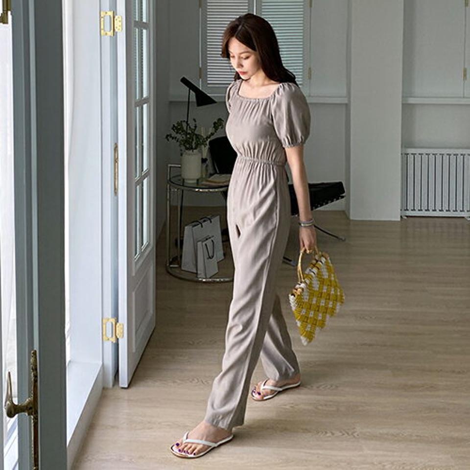 【只今10%OFF】2WAYゴムオールインワン・全3色・t68388 レディース 【pt】 オールインワン パンツ ズボン ロングパンツ 半袖 ハーフスリーブ スクエアネック デコルテ 単色 無地 シンプル カジュアル 大人 オフショルダー パフ袖 パフスリーブ 春 夏 ハイホリHIHOLLI