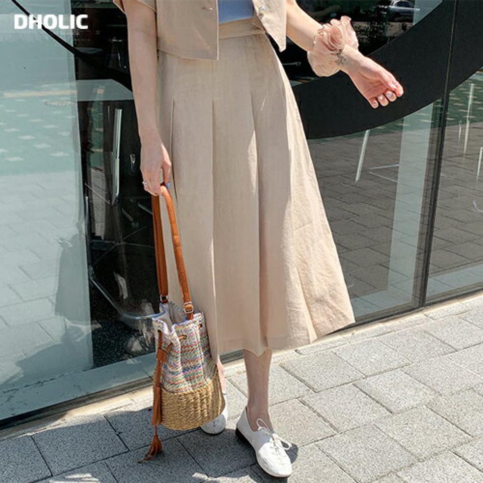 リネン混タックスカート・全3色・t63695 レディース 【sk】 韓国 ファッション ボトムス スカート ロング ロングスカート リネン ドライ Aライン プリーツ 足長 大人 カジュアル フェミニン 体型カバー 細身 夏 春