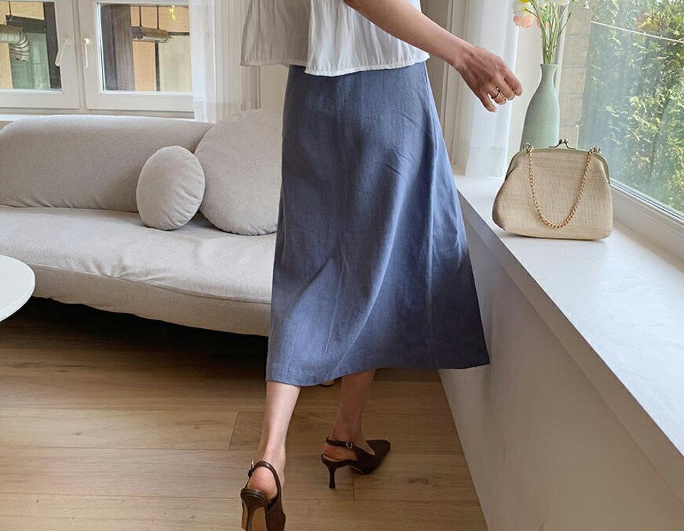 リネン混タックスカート・全3色・t63695 レディース 【sk】 韓国 ファッション ボトムス スカート ロング ロングスカート リネン ドライ Aライン プリーツ 足長 大人 カジュアル フェミニン 体型カバー 細身 夏 春