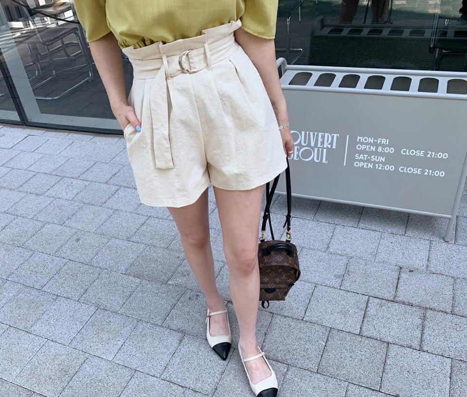 ベルト付ハイウエストショートパンツ・全3色・t63697 レディース 【pt】 韓国 ファッション ボトムス ショート ショートパンツ 美脚 セット ベルト ハイウエスト 足長 ツータック 体型カーバー 細身 ワイド 夏 春