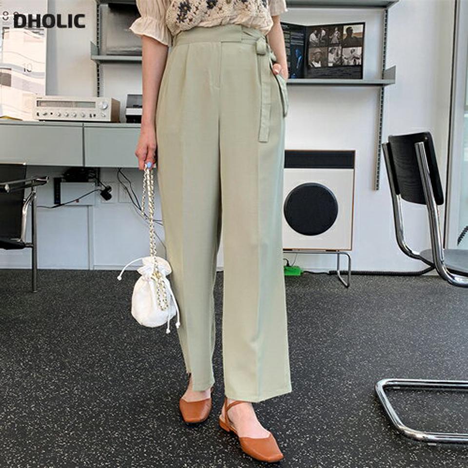 サイドリボンハイウエストスラックス・全4色・t63698 レディース 【pt】 韓国ファッション ボトムス ロング ロングパンツ 美脚 スラックス リボン ワイド ストレート 大人 スリム 10分丈 体型カバー 細身 フィット 夏 春