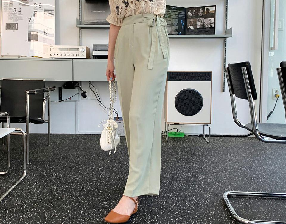 サイドリボンハイウエストスラックス・全4色・t63698 レディース 【pt】 韓国ファッション ボトムス ロング ロングパンツ 美脚 スラックス リボン ワイド ストレート 大人 スリム 10分丈 体型カバー 細身 フィット 夏 春