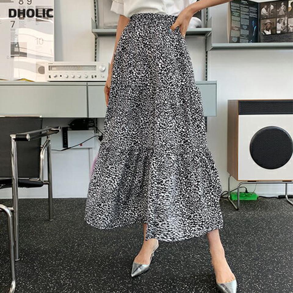 ウエストゴムレオパードスカート・全2色・t63696 レディース 【sk】 韓国 ファッション ボトムス スカート ロング ロングスカート 花柄 フラワー パターン フレア 大人 ゴム カジュアル フェミニン 体型カバー 細身 夏 春